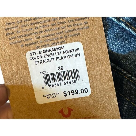 TRUE RELIGION NEW Ricky Relaxed Straights Men’s Jeans Size 36 X 35 Medium Wash - Picture 9 of 11